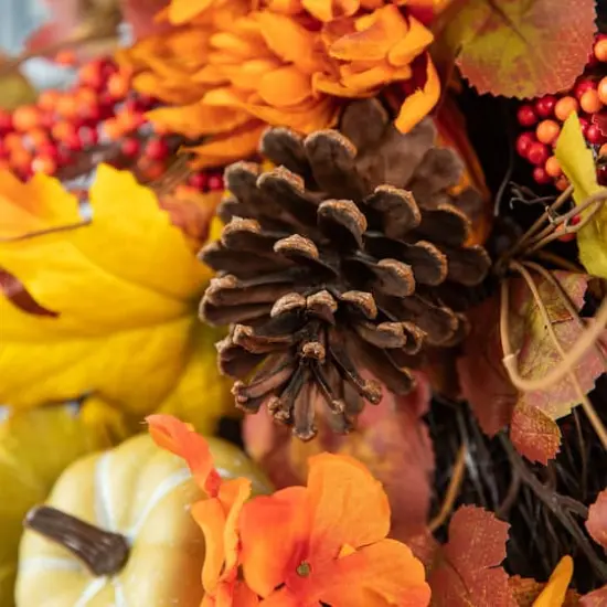 Glitzhome&reg; 27" Fall Dahlia, Pumpkin, Leaf & Berry Swag {14}
