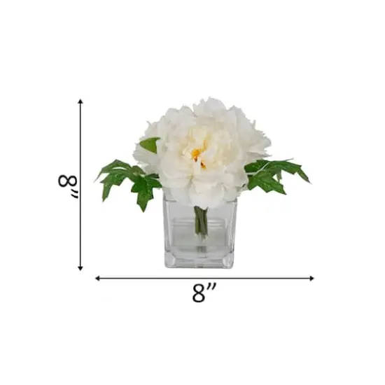 Flora Bunda&reg; 9" Cream White Tall Silk Peony Arrangement In Glass Pot {3}