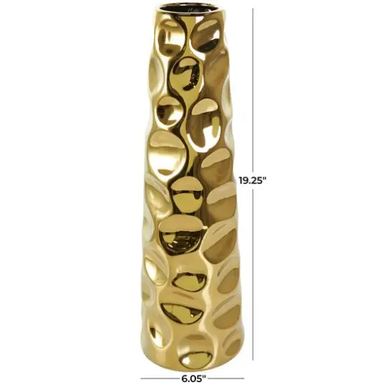 19" Gold Ceramic Concaved Circles Geometric Vase {7}