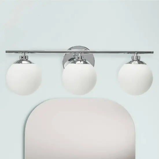 Hello Honey® Robert Stevenson Lighting Lorne Metal & Frosted Glass 3-Light Vanity Chrome {4}