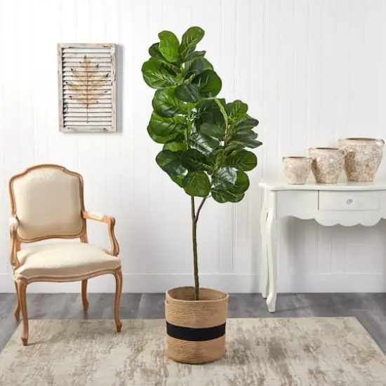 5.5ft. Fiddle Leaf Fig Artificial Tree in Handmade Natural Cotton Planter {4}
