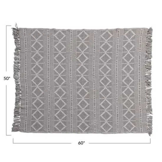Hello Honey® Gray Recycled Cotton Jacquard Throw Blanket with Fringe {3}