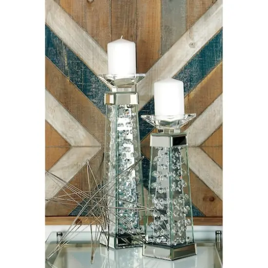 14'' Silver Glass Glam Candlestick Holder {7}