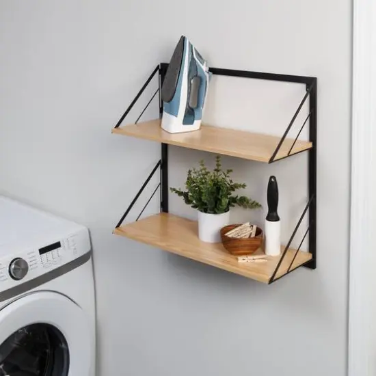 Honey Can Do Maple Modern 2 Tier Wall Mounted Shelf {4}