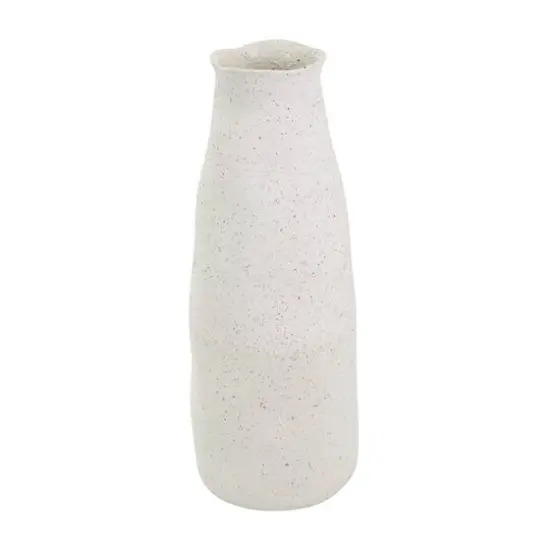 20" Cream Ceramic Abstract Wavy Vase with Textured Speckled Detailing {6}