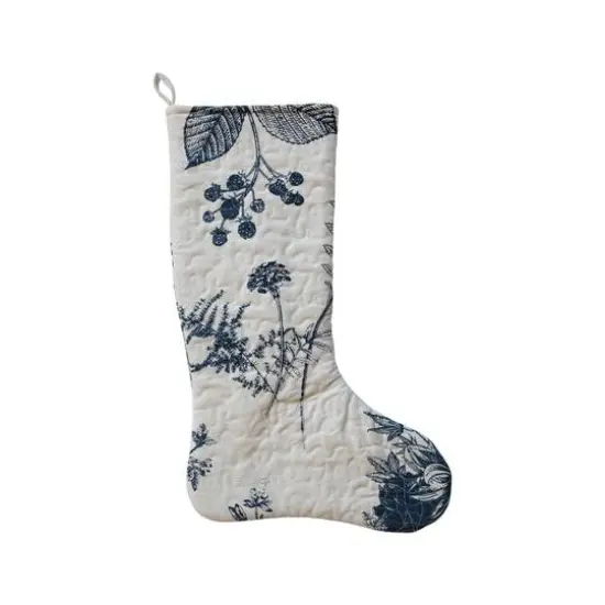 Hello Honey&reg; 20" White & Blue Botanical Print Quilted Cotton Stocking {5}
