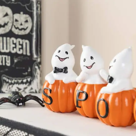 Glitzhome&reg; 15.5"L Halloween Polyresin SPOOKY Ghost Pumpkin Table Decor {6}