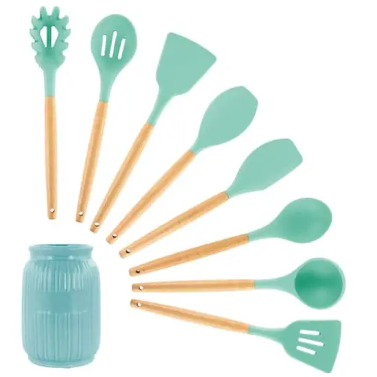 MegaChef Mint Silicone & Wood Cooking Utensils Set, 9ct. {1}