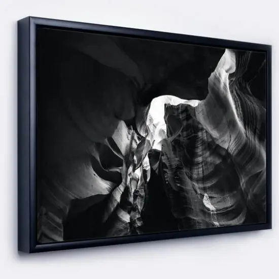Designart - Black and White Antelope Canyon - Landscape Photography Canvas Print in Black Frame {1}