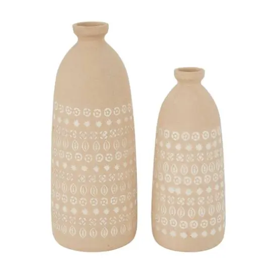 Set of 2 Beige Stoneware Rustic Vases, 15" x 5" x 5" {6}