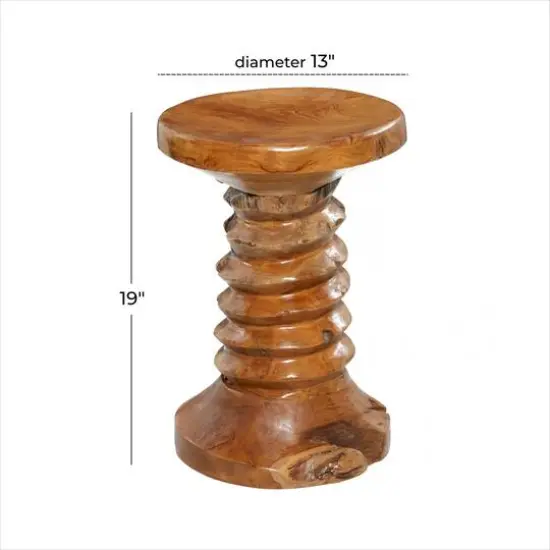 19" Brown Teak Wood Rustic Stool {8}
