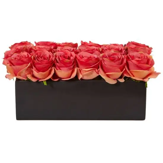 6'' Pink Roses in Black Planter {1}