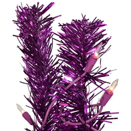 7ft. Pre-Lit Purple Artificial Tinsel Christmas Tree, Clear Lights {6}