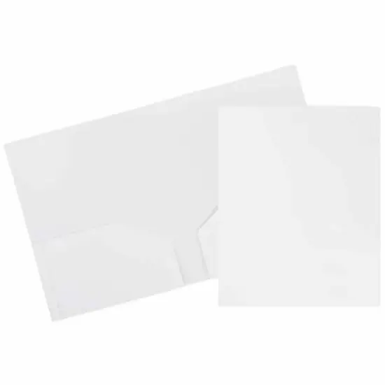 JAM Paper 9.5" x 11.5" White Plastic Heavy Duty Two Pocket Folder {1}