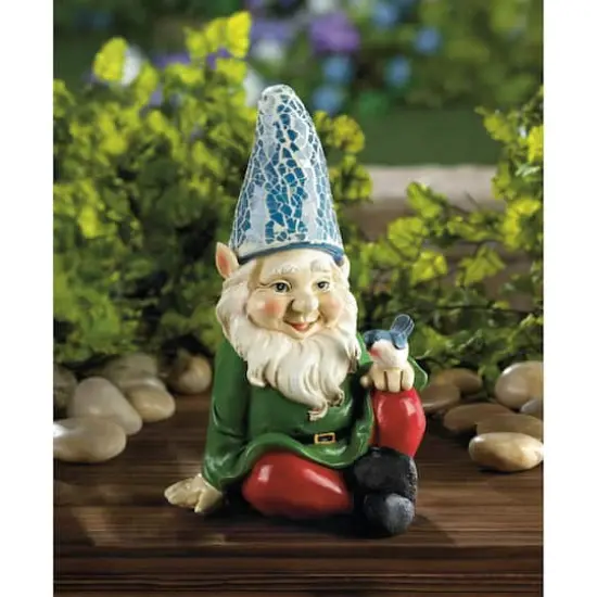 7" Cheery Gnome Solar Statue {3}