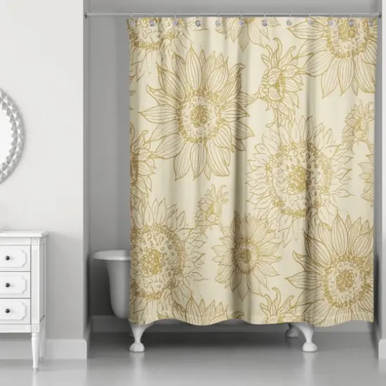 Large Sunflower Head Shower Curtain Gold and Yellow {3}