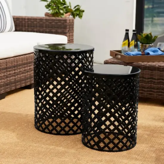 Glitzhome&reg; Multifunctional Metal Garden Stool Set Black {4}