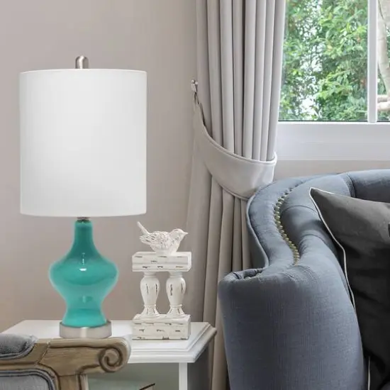 Lalia Home 22.5" Paseo Table Lamp with White Fabric Shade Teal and Linen White {6}