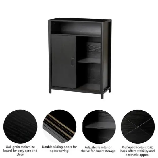 Glitzhome&reg; 32" Black Double Door Modern Storage Floor Cabinet {6}