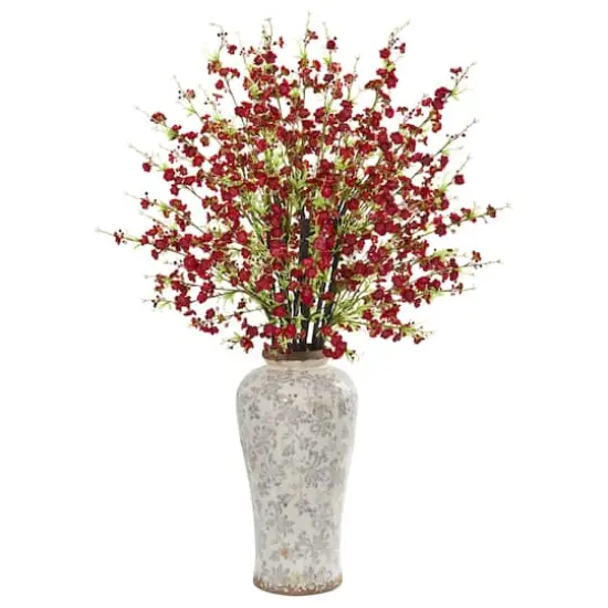 3ft. Red Cherry Blossom Arrangement in Decorative Vase {1}