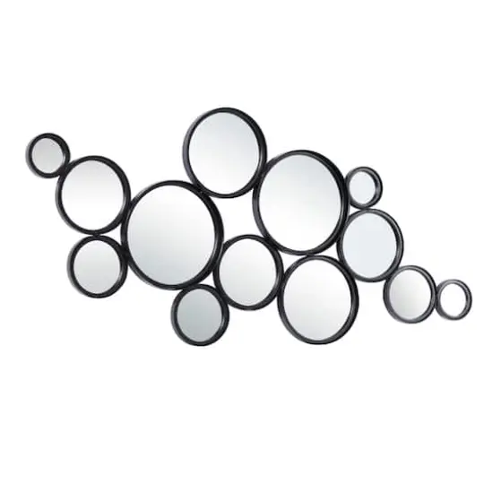 52" Black Contemporary Metal Wall Mirror Cluster {3}