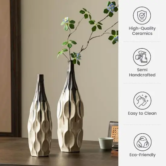 Glitzhome&reg; Geometric Two-Tone Faceted Ceramic Modern Vase Set {3}