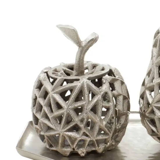 Silver Aluminum Contemporary Decorative Fruit with Tray, 8" x 14" x 8" {5}