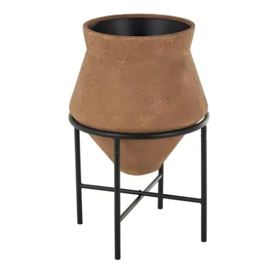 24.5" Brown Metal Wide Decorative Vase with Black Stand {6}