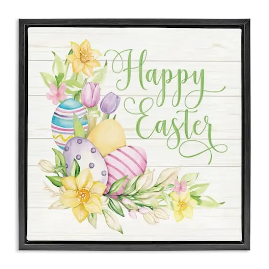 Stupell Industries Happy Easter Daffodils Floater Framed Art Black {1}