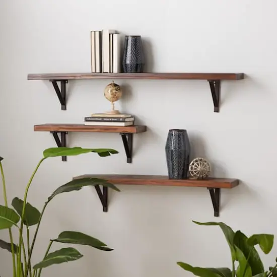 Brown Wood Industrial Wall Shelf Set {10}