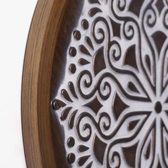 American Art Decor&trade; 17" Brown and White Boho Rustic Farmhouse Wood Framed Wall Medallion {5}