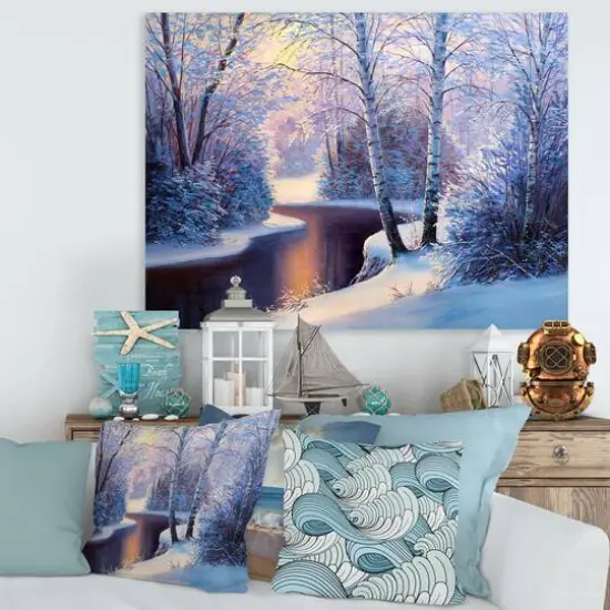 Designart Christmas Forest with River & Trees I Canvas Wall Art {3}