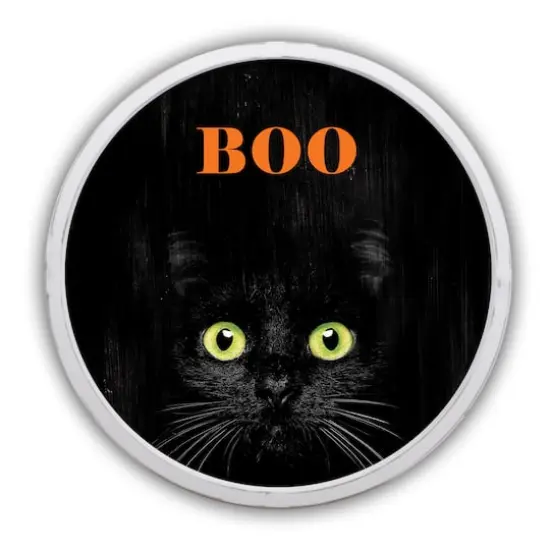 Boo Black Cat Round Framed Print Wall Art White {1}