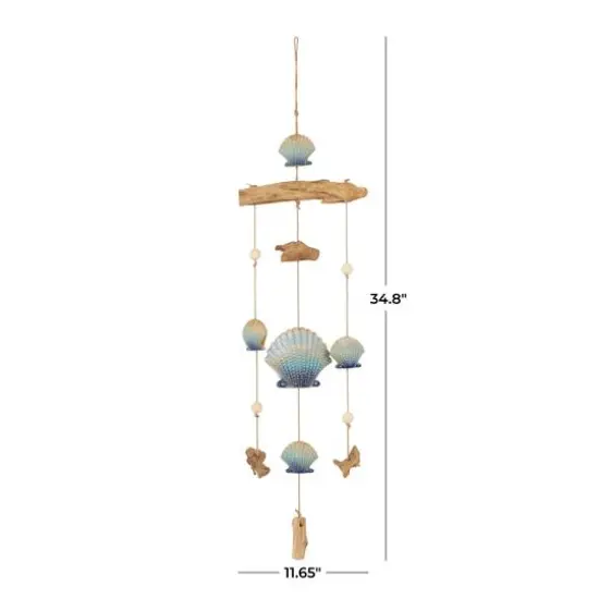 3ft. Blue Ceramic Shell Handmade Ombre Windchime with Driftwood & Bead Accents {6}