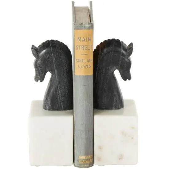 7" Black Marble Horse Distressed Decorative Bookends with White Block Bases, 2ct. {4}