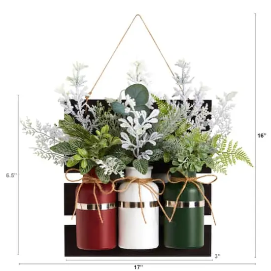 17" Christmas Pine 3-Piece Jar Hanging Artificial Arrangement {5}