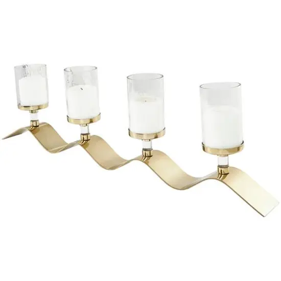33" Gold Stainless Steel Candle Holder with Wavy Base {1}