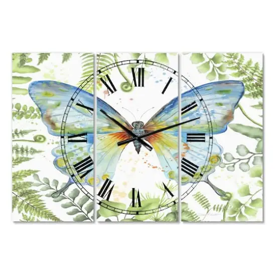 Designart Botanical Butterfly Beauty 3 panel Large Cottage Wall Clock {1}