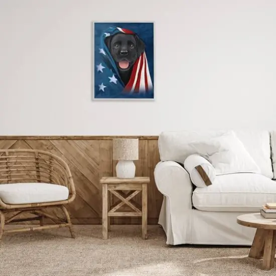 Stupell Industries Labrador & American Flag Framed Giclee Art Gray {3}