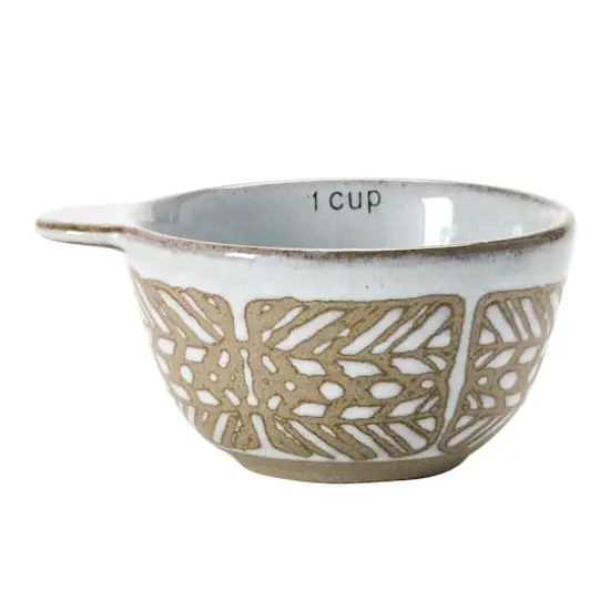 Hello Honey&reg; White & Tan Stoneware Measuring Cups with Wax Relief Pattern, 4ct. {5}