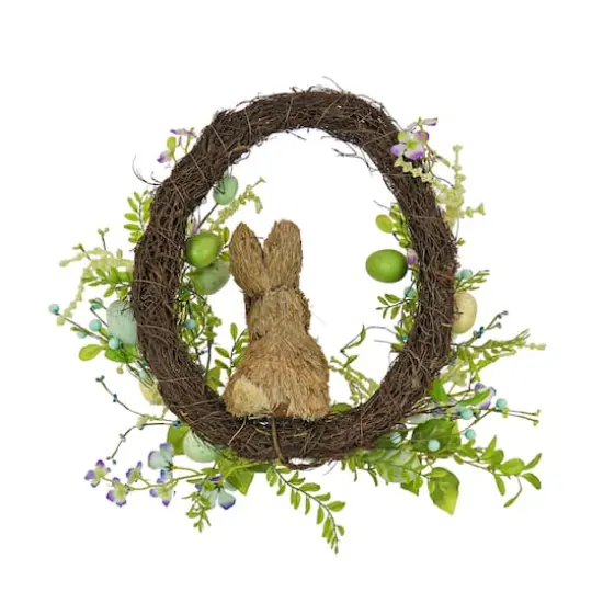 16" Bunny with Blue & Green Easter Eggs Wreath {5}