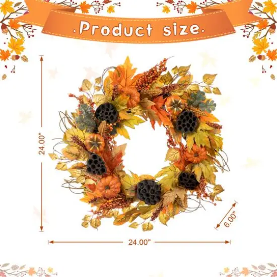Glitzhome&reg; 24" Fall Pumpkin Leaf Floral Wreath {9}