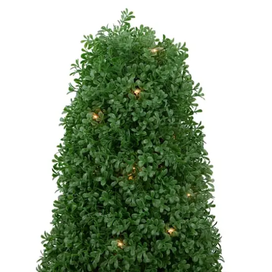 3ft. Pre-Lit Artificial Boxwood Cone Topiary Tree with Round Pot, Clear Lights {4}