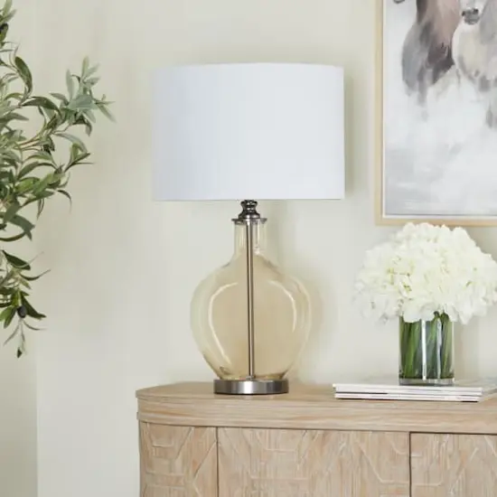 White Polyester Traditional Table Lamp, 27" x 17" x 17" {10}