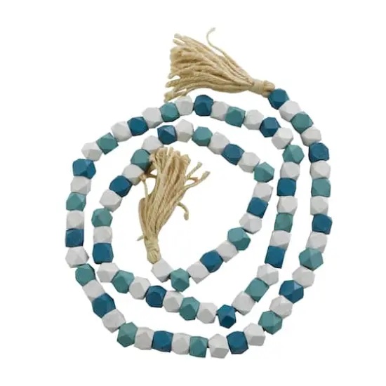 80" Bohemian Mango Wood Beads with Tassels Garland Blue Mix {1}