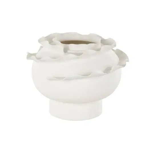 12" White Layered Petals Floral Inspired Abstract Ceramic Decorative Vase {6}