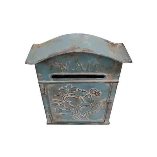 Hello Honey&reg; 12" Distressed Blue Embossed Tin Mail Box {3}