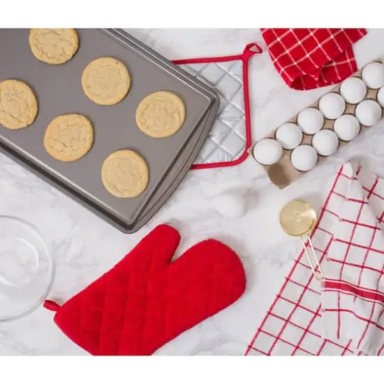 DII&reg; Red Windowpane Terry Dishtowel, 4ct. Red and White {6}