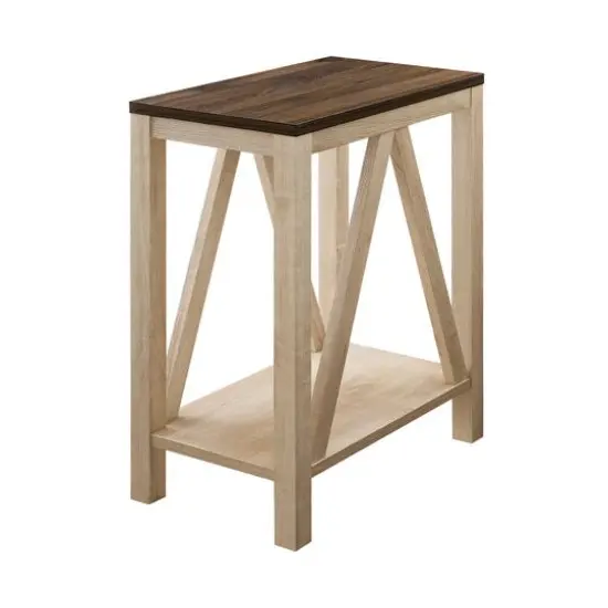 Walker Edison Dark Walnut & White Oak Narrow A-Frame Side Table {6}