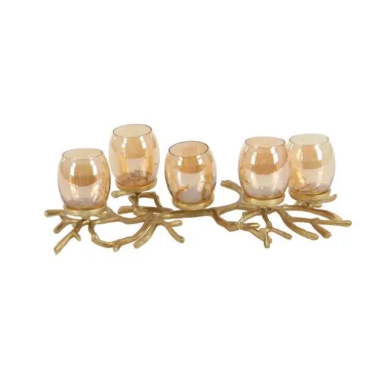 6" Gold Aluminum Coastal Candle Holder {7}